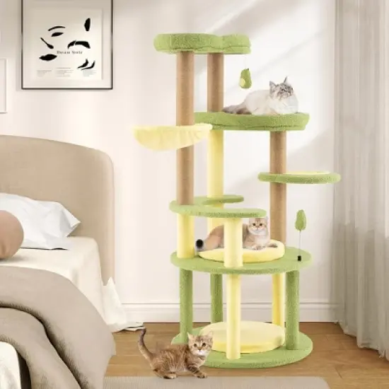 Tangkula Multi-level Cat Tree w/ Wide Perch Rotatable Basket Removable Soft Cushions image {1}