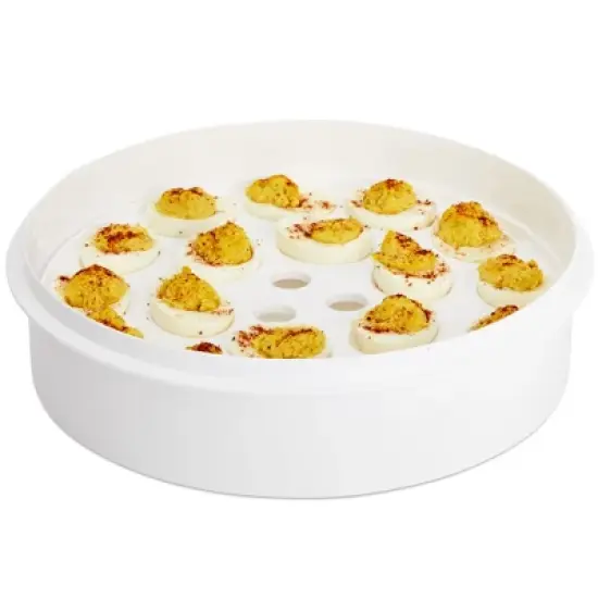 Juvale Round Cake Carrier with Lid and Handle for Desserts, Pies, Cupcakes, Deviled Eggs, White, 12 x 4 In image {4}
