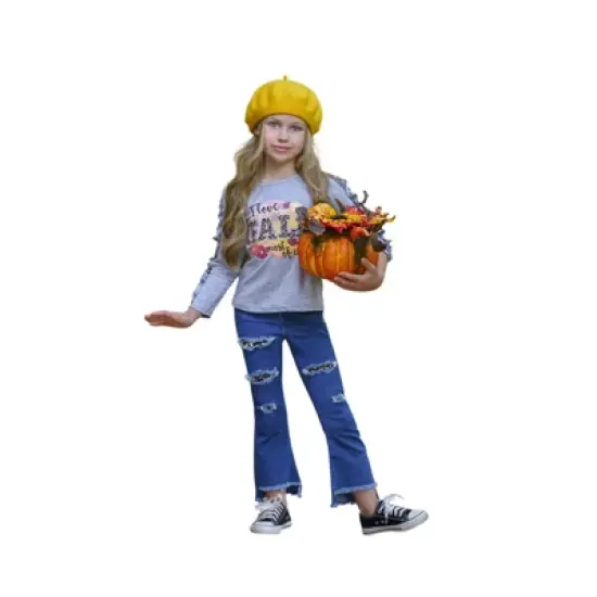Girls I Love Fall Most Of All Patched Jeans Set - Mia Belle Girls image {6}
