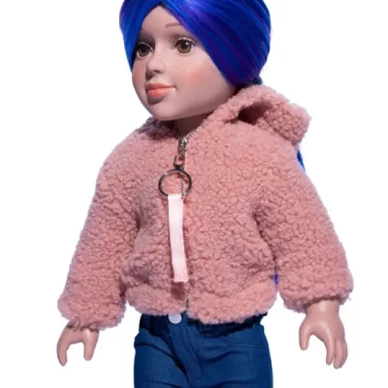 I'M A GIRLY Pink Short Plush Jacket Outfit for 18" Fashion Doll image {2}