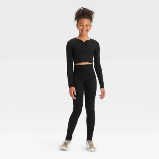 Girls' Long Sleeve Notch Neck Seamless T-Shirt - art class&trade; image {2}