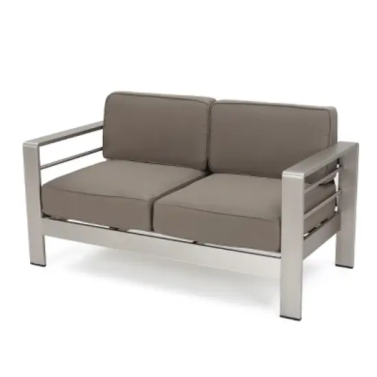 GDFStudio Martha Outdoor Aluminum Loveseat and Coffee Table Set with Cushions image {4}