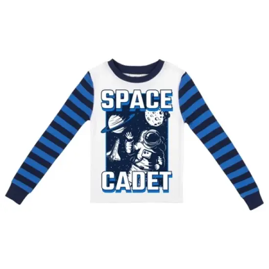 Space Cadet Blue-and-Black-Striped Long-Sleeve Pajama Set image {1}