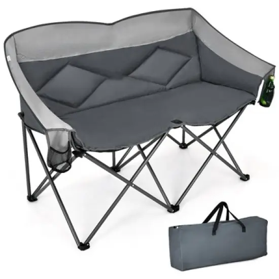 Costway Folding Camping Chair Loveseat Double Seat w/ Bags & Padded Backrest Gray\Blue image {11}