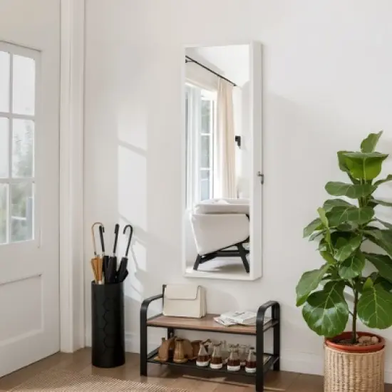 VECELO Mirrored Jewelry Cabinet Wall, Door Mounted Jewelry Organizer with LED Lights and Lockable Full Length Mirror, White image {11}