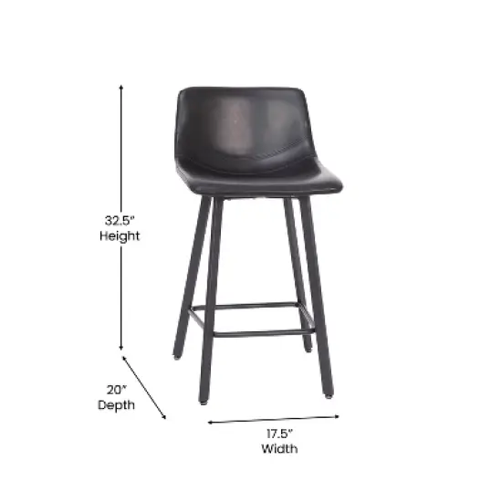 Flash Furniture Caleb Modern Armless 24 Inch Counter Height Stools Commercial Grade with Footrests and Matte Metal Frames, Set of 2 image {6}