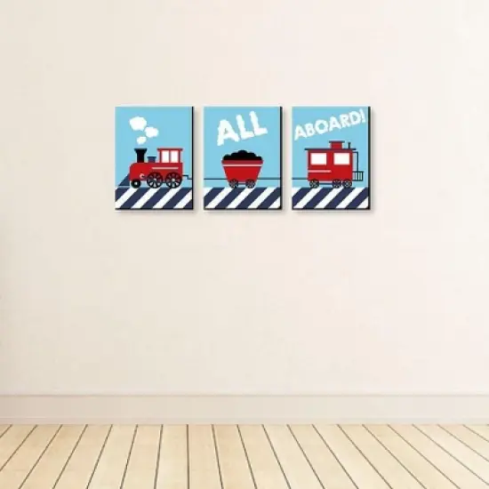 Big Dot of Happiness Railroad Crossing - Steam Train Baby Boy Nursery Wall Art and Kids Room Decor - Gift Ideas - 7.5 x 10 inches - Set of 3 Prints image {2}