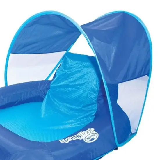 SwimWays Spring Float Recliner Pool Lounge Chair w/ Sun Canopy, Blue image {1}
