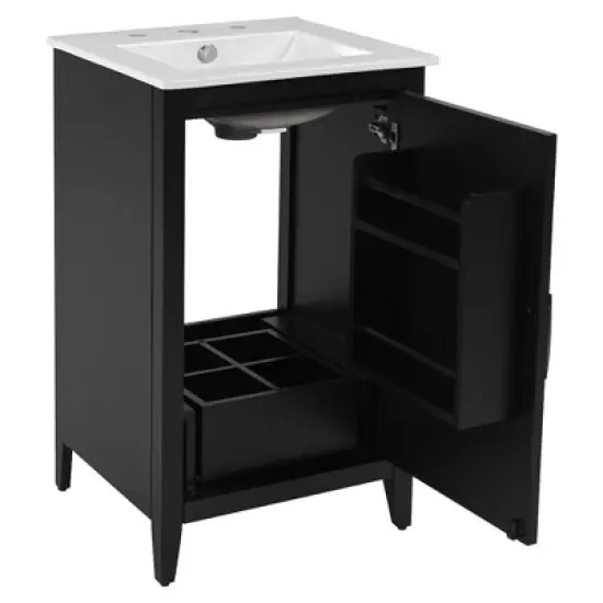Christopher Knight Home Alonzo Modern 20" Bathroom Vanity with Ceramic Sink, Shelf and Drawer image {7}
