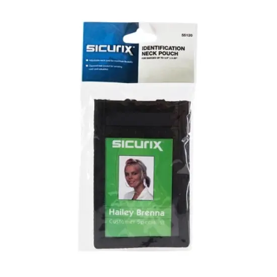 SICURIX ID Neck Pouch Badge Holder, Vertical, Adjustable Cord, 4" x 2-1/4" Insert, Black image {3}