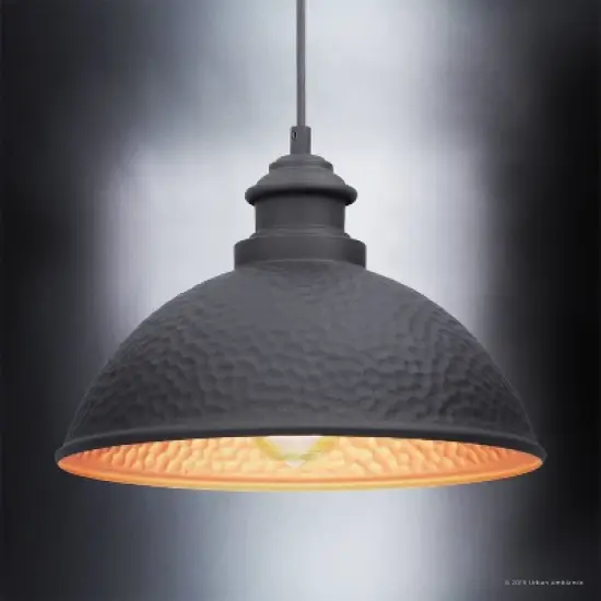 Urban Ambiance Luxury Hammered Outdoor Pendant Light,  8" x 12",  Midnight Black Finish, UHP1171 image {2}