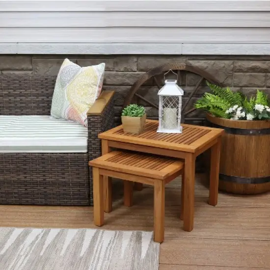 Sunnydaze Meranti Wood Outdoor Nesting Side Tables - Brown - 2pc image {5}