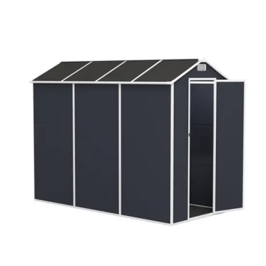 4*8ft resin storage shed, high quality pp material, strong structure, waterproof, rust and UV proof, large storage space,HD window lighting Dark gray image {15}