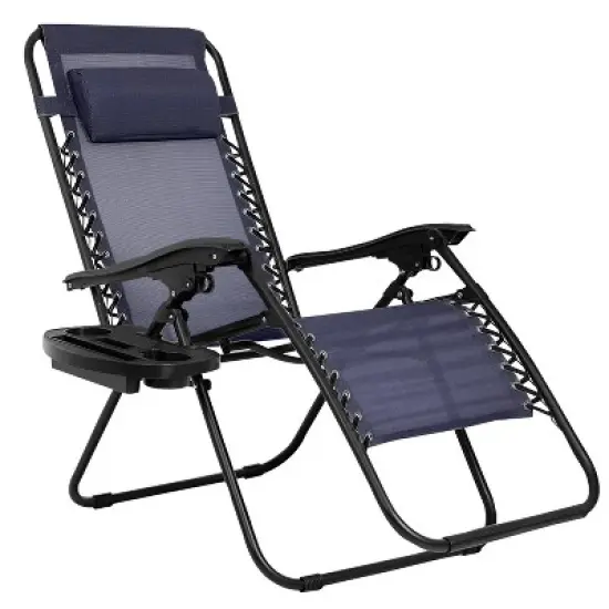 FDW Foldable Zero Gravity Chair Lounge Patio Chaise with Cup Holder Tray image {8}