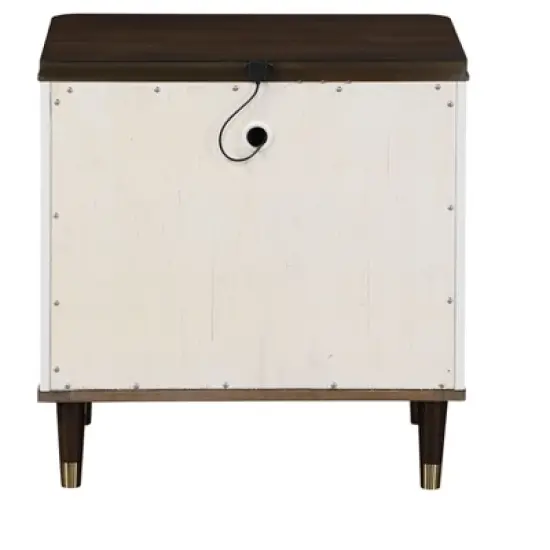 Carena White & Walnut Finish Night Stand w/USB image {2}