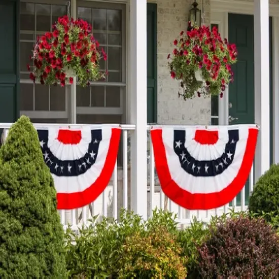 Patriotic Embroidered Bunting USA 48" x 24" Pleated Banner with Brass Grommets Briarwood Lane image {1}