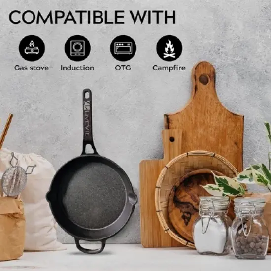 Amber Sports Cast Iron Handle Tawa with Long Handle, Shallow Frying Pan for Roti, Dosa, Pancakes, Induction & Outdoor Cooking &ndash; 10 Inch image {6}