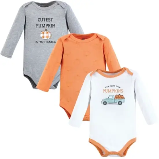 Hudson Baby Infant Boy Cotton Long-Sleeve Bodysuits, Pumpkin Truck 3-Pack image {5}