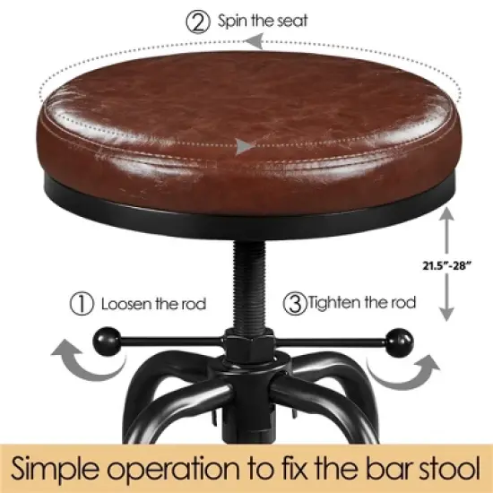 Yaheetech Industrial Counter Height Faux Leather Bar Stool Swivel image {4}