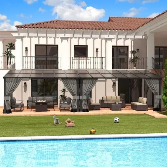 ALAULM 10&rsquo; x 26&rsquo; Wall Mount Gazebo Outdoor Pergola, Lean to Gazebo Canopy Awnings with Sloped Roof and Steel Frame image {7}