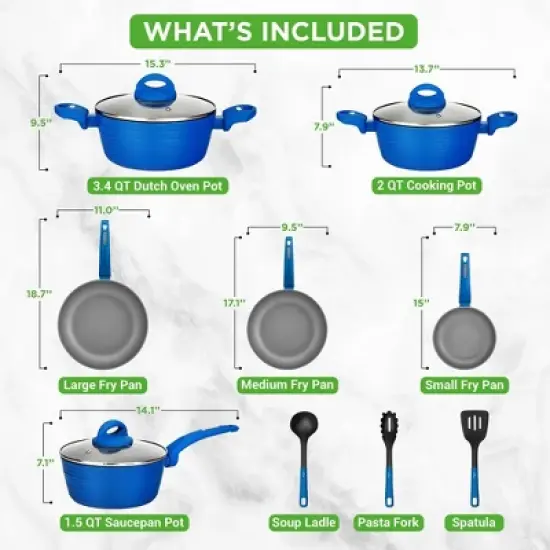 NutriChef 12pc Non-Stick Kitchen Cookware Set - Blue (NCCW12BLU) image {2}