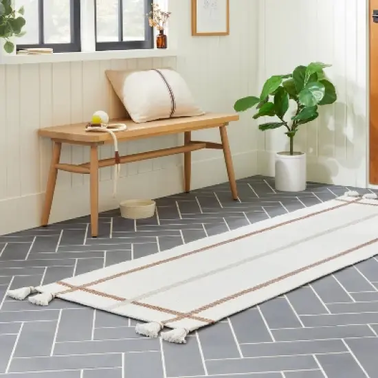 Bold Cross Stripes Tassel Rug Cream/Tan - Hearth & Hand&trade; with Magnolia image {1}