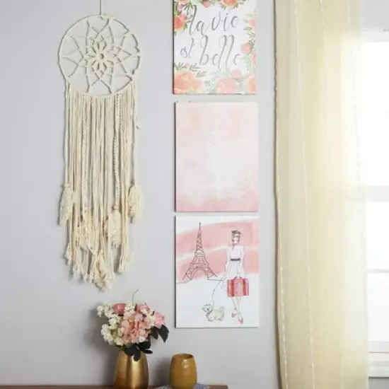 Okuna Outpost Large Macrame Dream Catcher, Bohemian Style Home Wall Decor (White, 46 x 11.8 in) image {1}