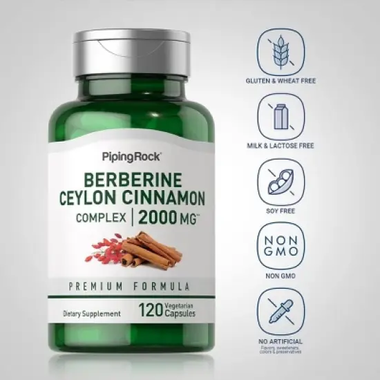 Piping Rock Berberine Ceylon Cinnamon Complex 2000 mg | 120 Capsules image {2}
