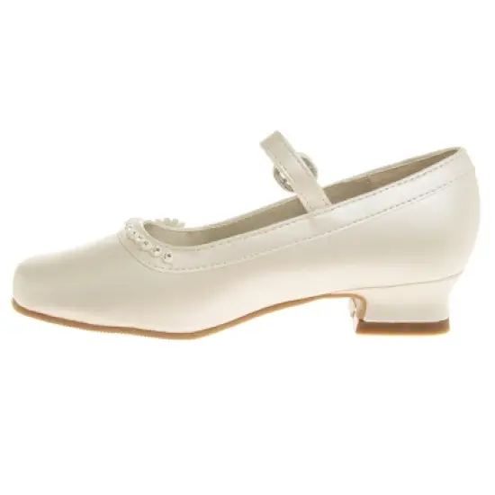Josmo Little Kids' Girls' Dress Shoes - White Flower Mary Jane Style with Low Heel for Wedding Party, Princess Shoes image {2}