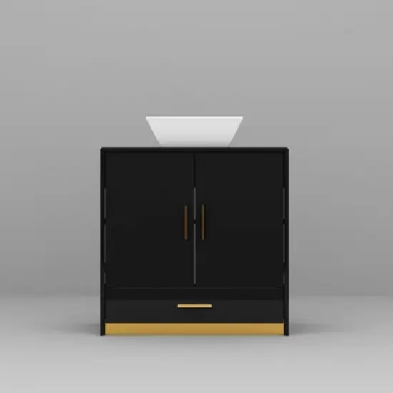 FUFU&GAGA Modern Bathroom Vanity Cabinet with Gold Handles, High-Gloss Finish image {3}