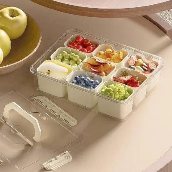 Acoinel Divided Serving Tray with Lid and Handles 9 Compartments Snack Box Container Charcuterie Organizer image {4}