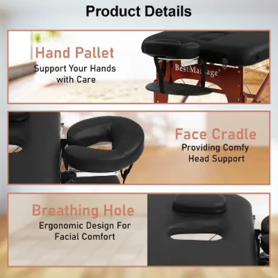 BestMassage Massage Table 2-Fold Portable Spa Bed with Height Adjustabe & PU Leather, Black image {2}