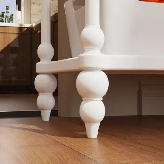 FUFU&GAGA Elegant White, Textured - Glass - Doored Pantry Cabinet with Scalloped Base & Rounded Legs for Kitchen, Dining & Living Spaces image {9}