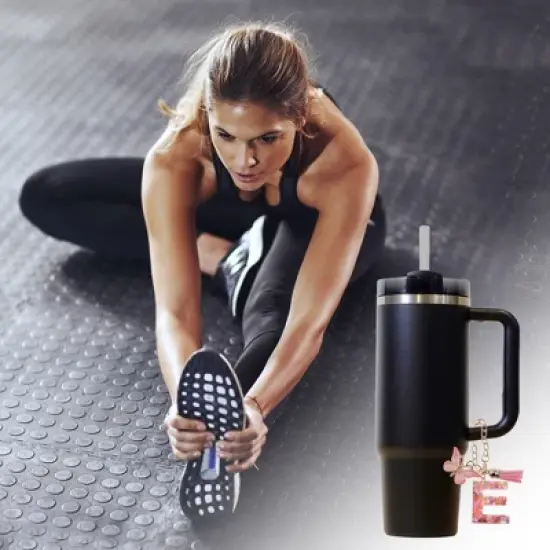 Unique Bargains Heart Sequin Letter E Butterfly Tassel Water Cup Pendant Pink 1 Pc image {3}