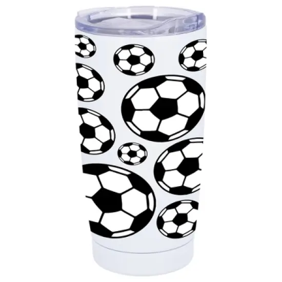 100 North 20 Ounce Stainless Steel On the Go Travel Tumbler With Push Top Lid, Soccer Ball White image {5}
