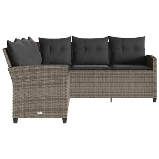vidaXL L-Shaped Rattan sectional Sofa - Outdoor Patio Couch with Anthracite Cushions, UV & Water-Resistant, Gray Steel Frame, 72.4"x72.4" image {3}