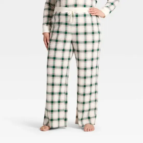 Women's Plaid Ribbed Holiday Matching Family Pajama Pants - Wondershop&trade; Cream image {5}
