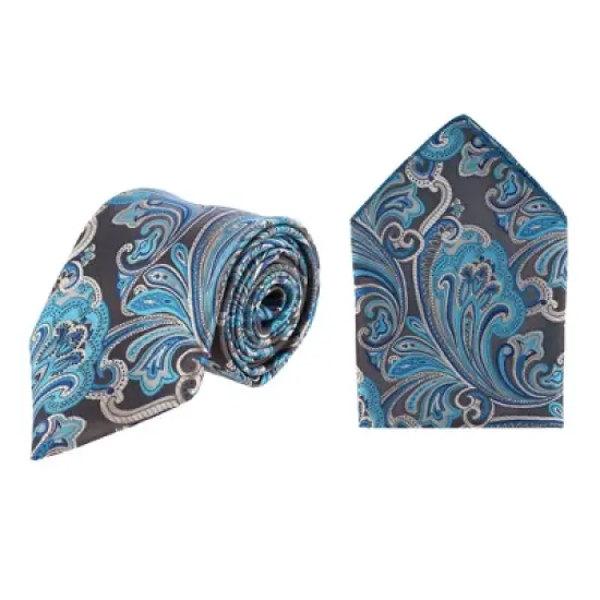 CTM Men's Blue Swirl Tie and Pocket Square image {5}