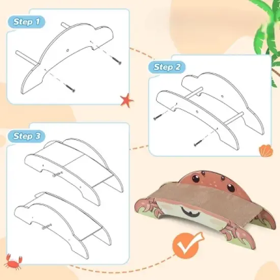 SEVOBAL Crab-Shape Cat Scratcher Corrugated Cardboard Pad Cat Scratch Bed Lounge for Indoor Cats Durable 2-Side Curved Cat Scratching Pad Cute Design image {4}