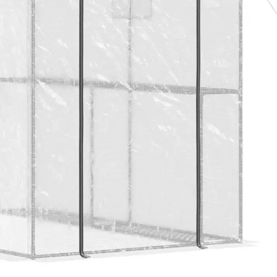 Outsunny 47.25" x 73.25" x 74.25" Walk-in Greenhouse, Outdoor Portable Plant Growing Area with Mesh Protected Roll-up Door & Window, 4 Shelves, White image {5}