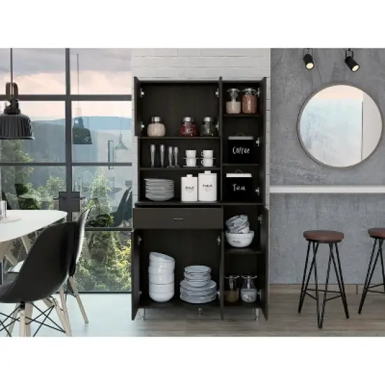 Depot E-Shop 90 Kitchen Pantry Cabinet, Two Open Shelves, One Drawer, Multiple Cabinets image {8}