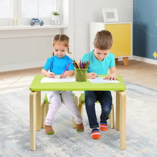 Costway 3 Piece Kids Wooden Table and 2 Chairs Set Children Activity Art Desk Furniture/Activity Art Desk Furniture image {3}