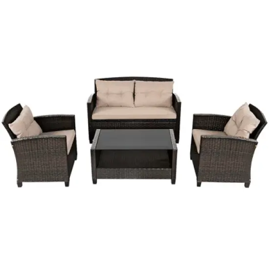 Costway 8pcs Patio Rattan Conversation Set Cushioned Outdoor Furniture Set image {6}
