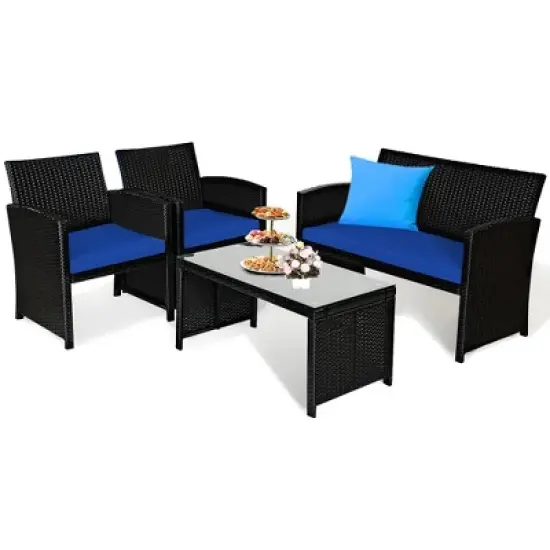 Costway 8PCS Patio Rattan Furniture Conversation Set Cushion Sofa Table Garden Turquoise\Navy\Black\Red image {8}
