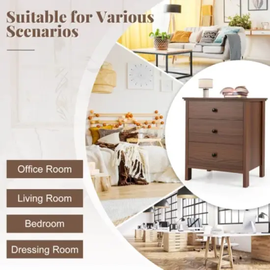 Costway Nightstand with 3 Drawer for Bedroom Compact Storage Chest Modern Sofa Side image {6}