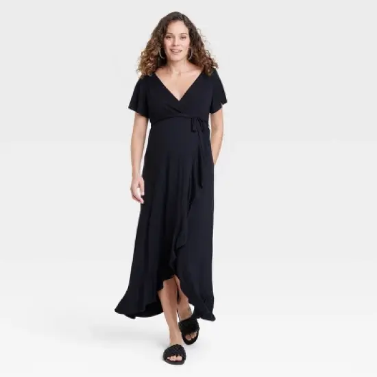 Flutter Short Sleeve Knit Maxi Maternity Empire Waist Dress - Isabel Maternity by Ingrid & Isabel&trade; image {3}