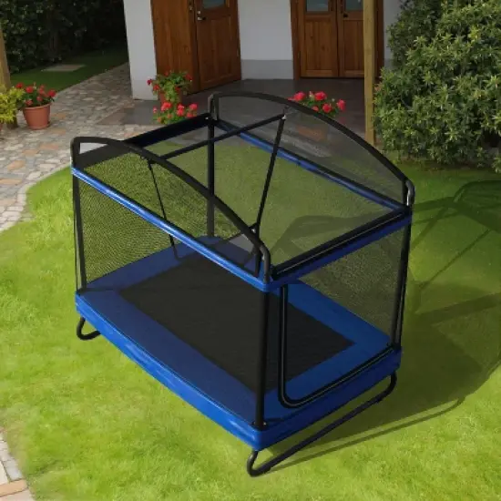 Belatt 4x6FT Rectangular Outdoor Trampoline with Safety Net &ndash; Black & Blue, for Kids and Adults image {8}