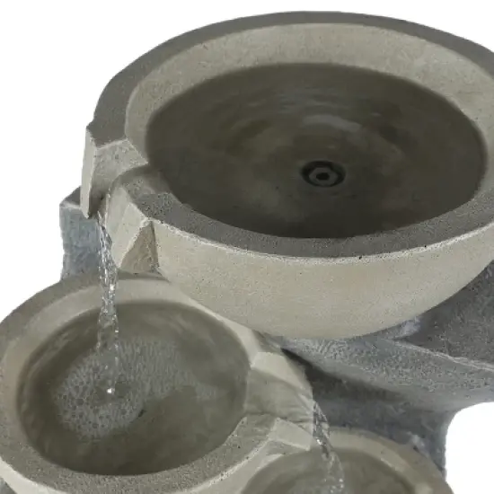 LuxenHome Modern Gray Cement Tiered Bowls Outdoor Fountain with Lights image {6}
