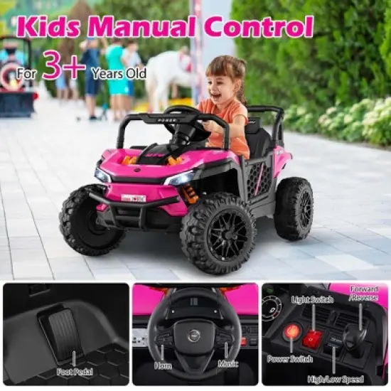 Costway 12V Kids Ride on Truck with Parental Remote 3 Speeds & Reverse Forward Function White/Red/Pink image {3}