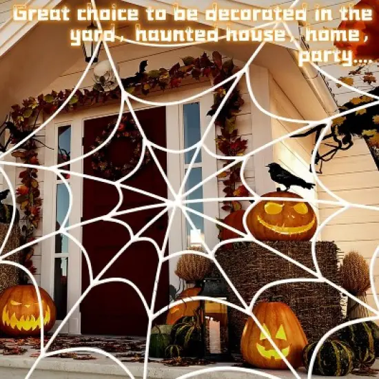 Spider Webs Halloween Decorations Outdoor, 10.5ft 7 Coils White Fake Spider Web, Wall Decor for Halloween Party image {5}